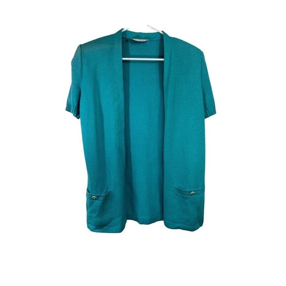 St John Size P Santana Knit Short Sleeve Cardigan Sweater Logo Buttons - Picture 1 of 7